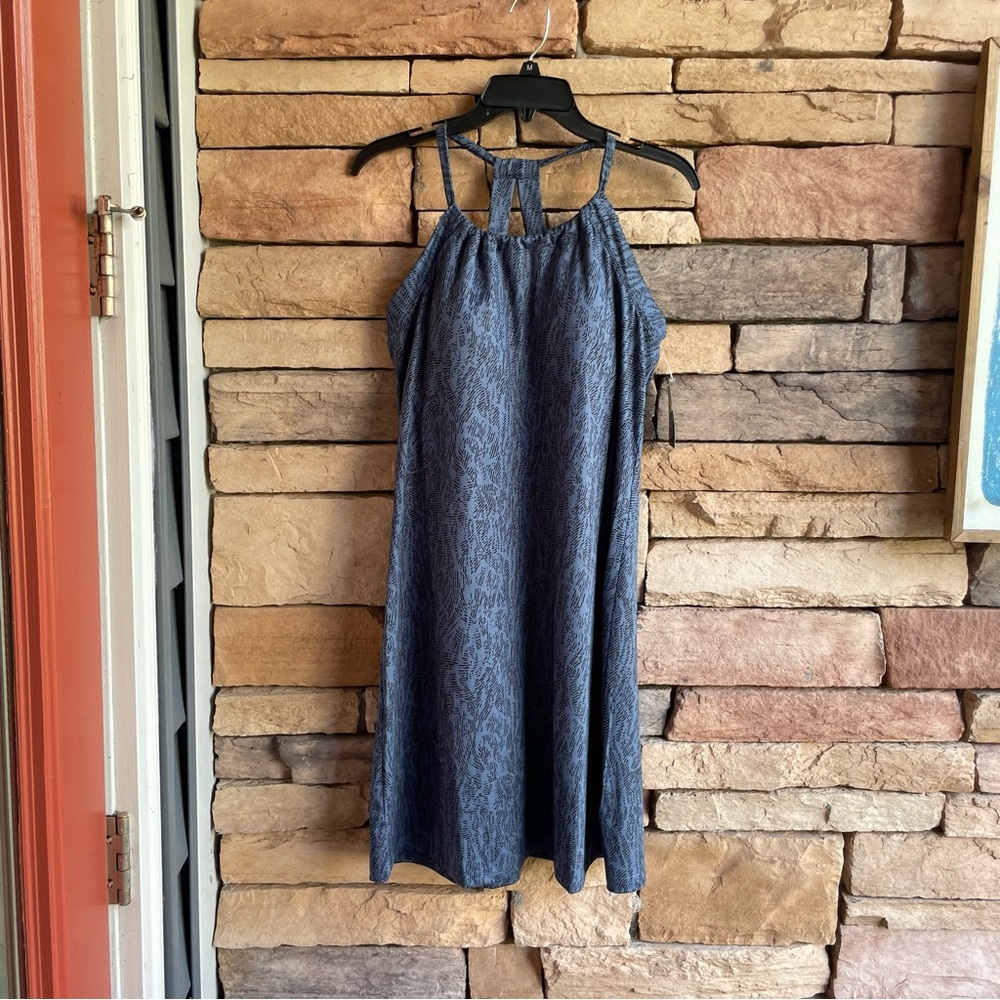 Eddie Bauer indigo blue imprint halter strap active dress Large NWT